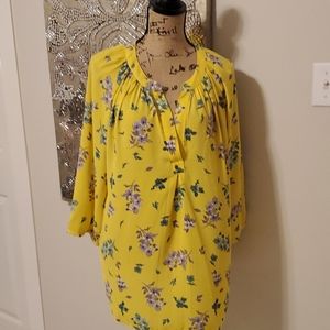 Yellow blouse with lavender flowers